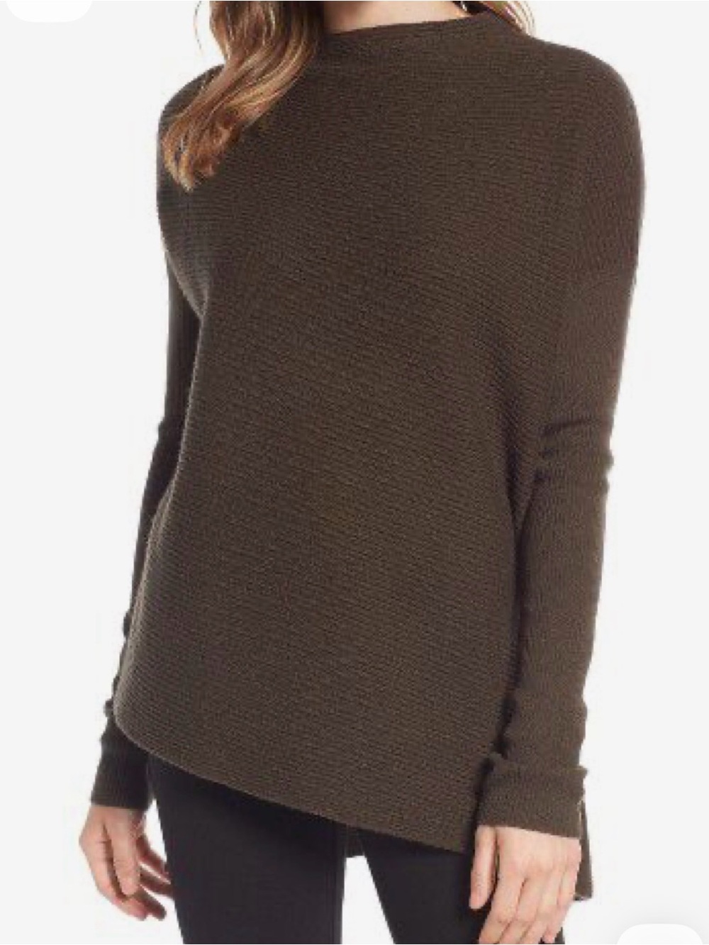 Nordstrom Signature 100% Cashmere Sweater Olive Green Asymmetrical Hem Size XS